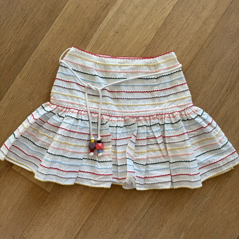 Zimmermann Zinnia Scallop Stripe Mini Skirt Size 1 NWT Cotton Drawstring